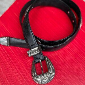 Vintage 1995 Onyx by Brighton Black Leather Western Belt Silver Buckle